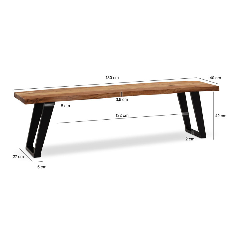 Grawn Wood Bench, 45cm H x 180cm W x 40cm D