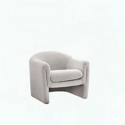 U-Shaped Boucle Accent Chair, White Finish