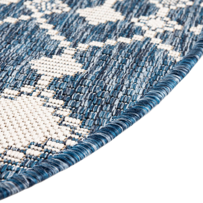 Blue Traliccio Indoor/Outdoor Trellis Rug, Round 4'