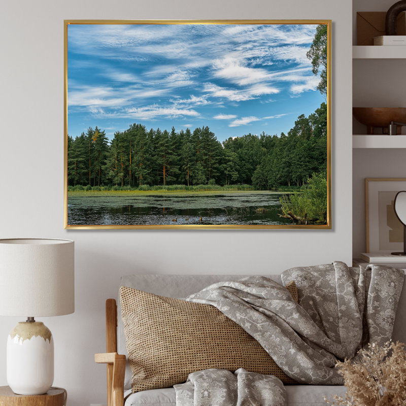 «Blue Mountain Lake Sunset In Arkansas II», reproduction sur toile, H 12 po x l 20 po x P 1 po, Cadre flottant doré