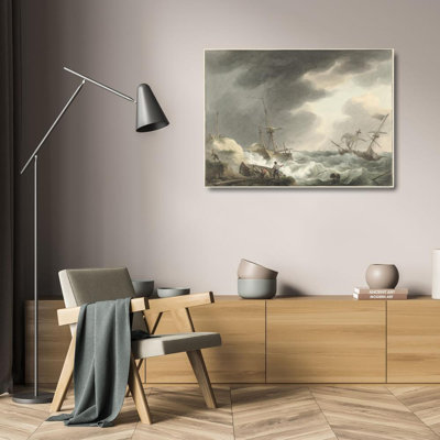 "Shipwreck of Two Ships, One of Which Flew Under the American Flag, on a Dune Coast" by  Martinus Schouman - Gallery Wrap Canvas Wall Art