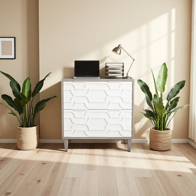 Classeur 2 tiroirs, armoire de rangement spacieuse, Gris / Blanc