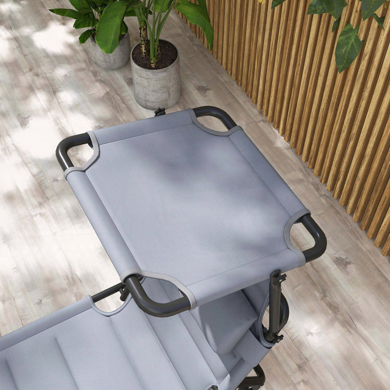 Chaise longue pliante avec auvent réglable et coussin, Gris