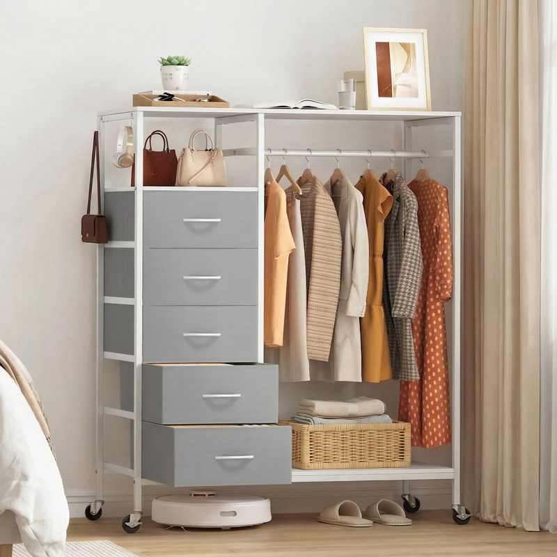 102cm Rolling Portable Wardrobe, Grey