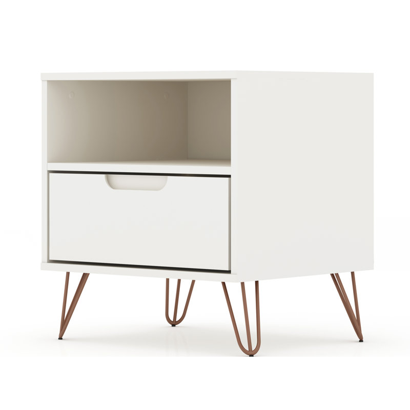 Table de chevet 1 tiroir Mid-Century Rockefeller, Blanc