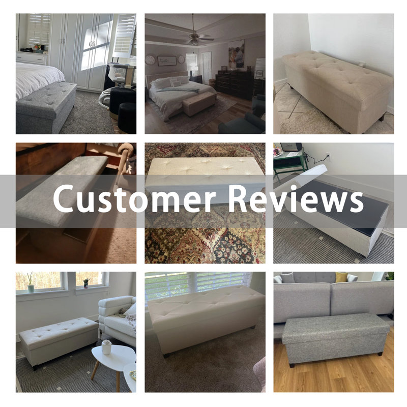 Banc de rangement rembourré avec pieds en bois massif Jenaya, Beige