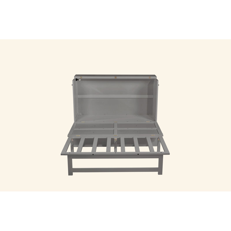 Grand lit escamotable avec port USB et tablettes amovibles de chaque côté, lit escamotable en pin massif pour bureau à domicile, chambre d'amis, gris
