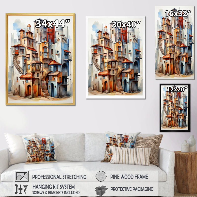 «Wakeelah Cubism Art Tower III», reproduction sur toile, Cadre photo noir, H 20 po x l 12 po x P 1 po