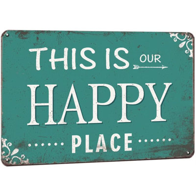 Enseigne de porche, enseignes d'extérieur pour porche, décoration de porche pour la maison, bar, ferme, patio, décoration murale en aluminium 12 x 8 pouces - This is Our Happy Place