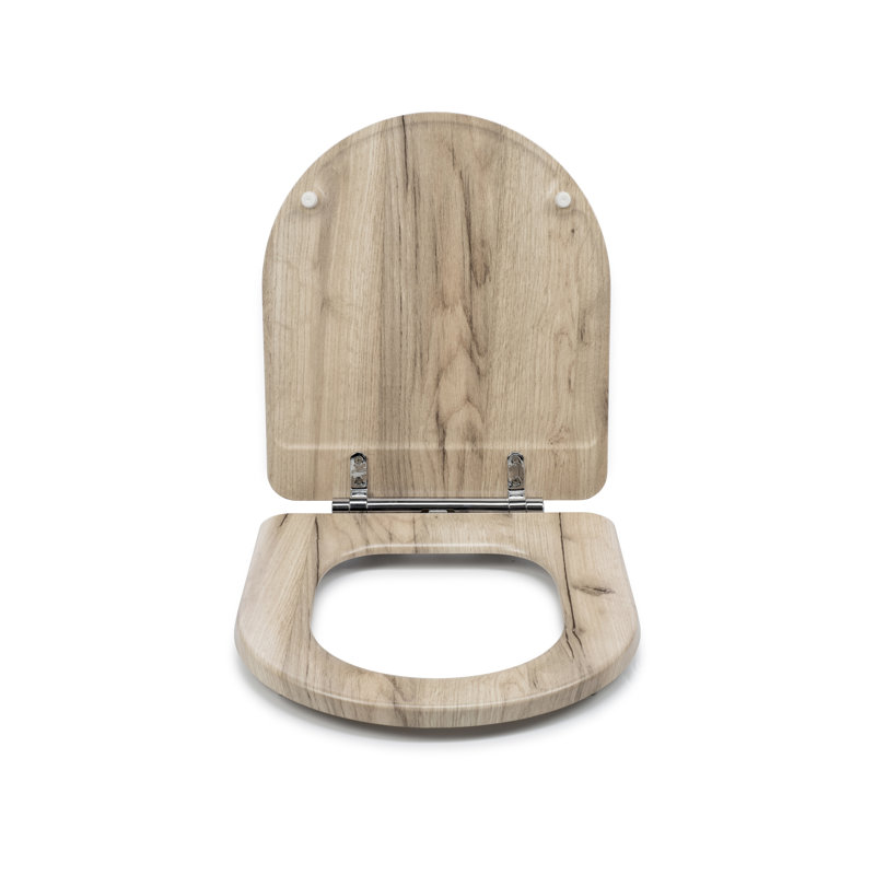 Varese Soft Close Toilet Seat - Quick Release Button for Easy Cleaning and Adjustable Hinges with Top and Bottom Fixings Included, Antibacterial Treated Surface (D-Shape Toilet Seat Grey Oak)
