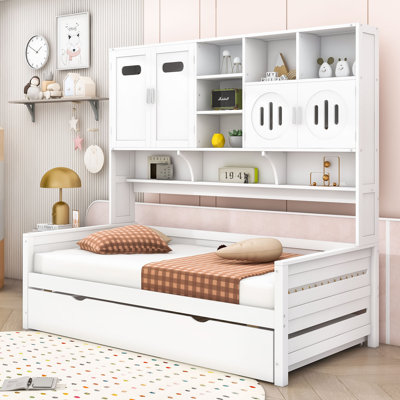Westerville Wooden Daybed With Trundle,and All-in-One Cabinet and Shelf