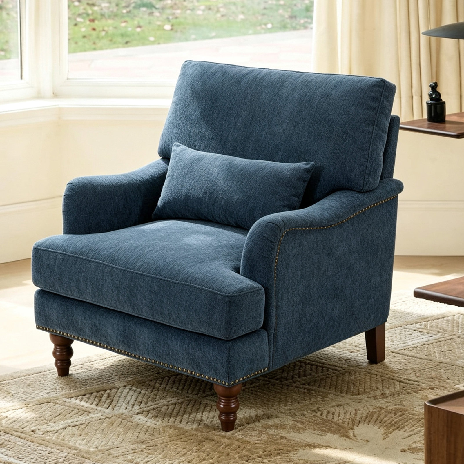 Upholstered Armchair, Navy Chenille