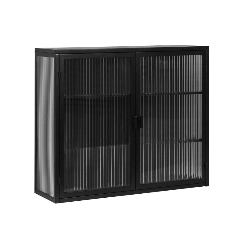 27.56"Glass Doors Modern Two-Door Wall Cabinet With Featuring Three-Tier Storage For Entryway Living Room Bathroom Dining Room