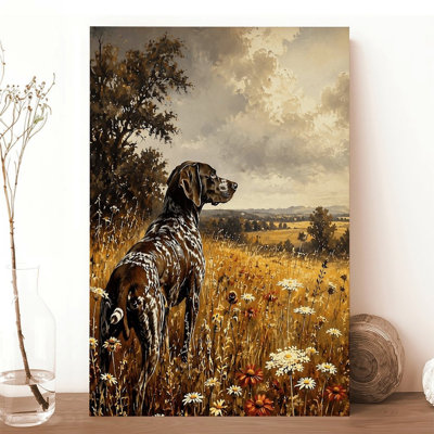 Canvas Wall Art German Shorthaired Pointer In Wildflower Field Art Vintage Poster Print Home Decor