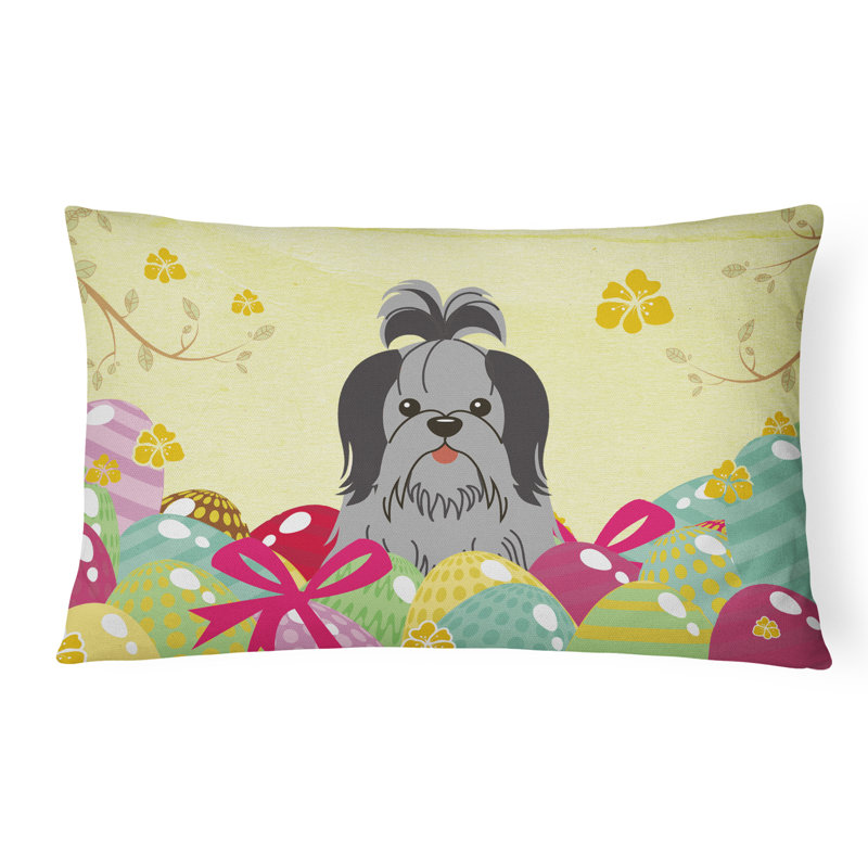 Coussin lombaire tzu de pâques œufs, Noir / argent