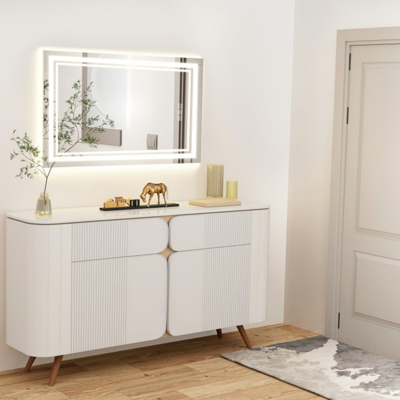 Miroir à DEL de 36 po x 28 po pour salle de bain, écran plat de 5 mm, 3 couleurs réglables, 5 minutes, avant et rétroéclairé, Cri90 +, miroir de meuble-lavabo à mémoire de forme, à intensité variable, à l'arrière, installé