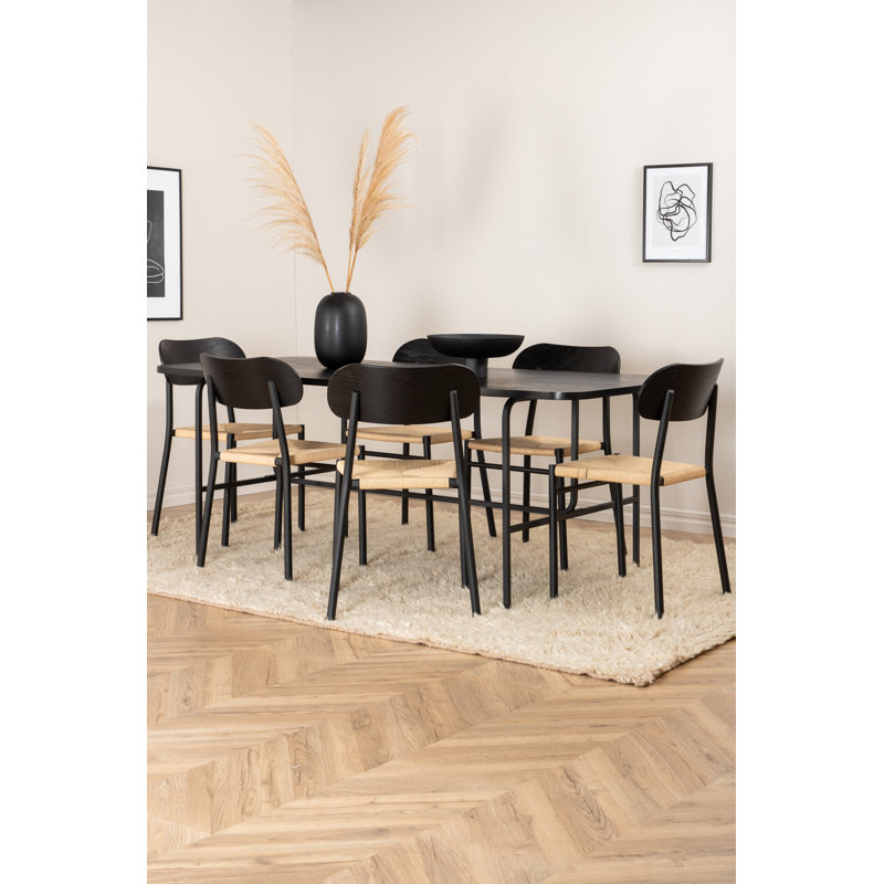 Amerius 6 - Person Dining Set, Black, Black, Nature