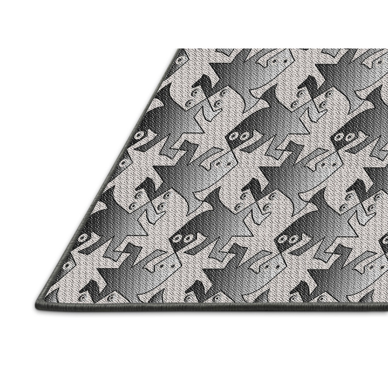 Tapis gris/zone noire à motifs, Rectangle 7 pi x 9 pi