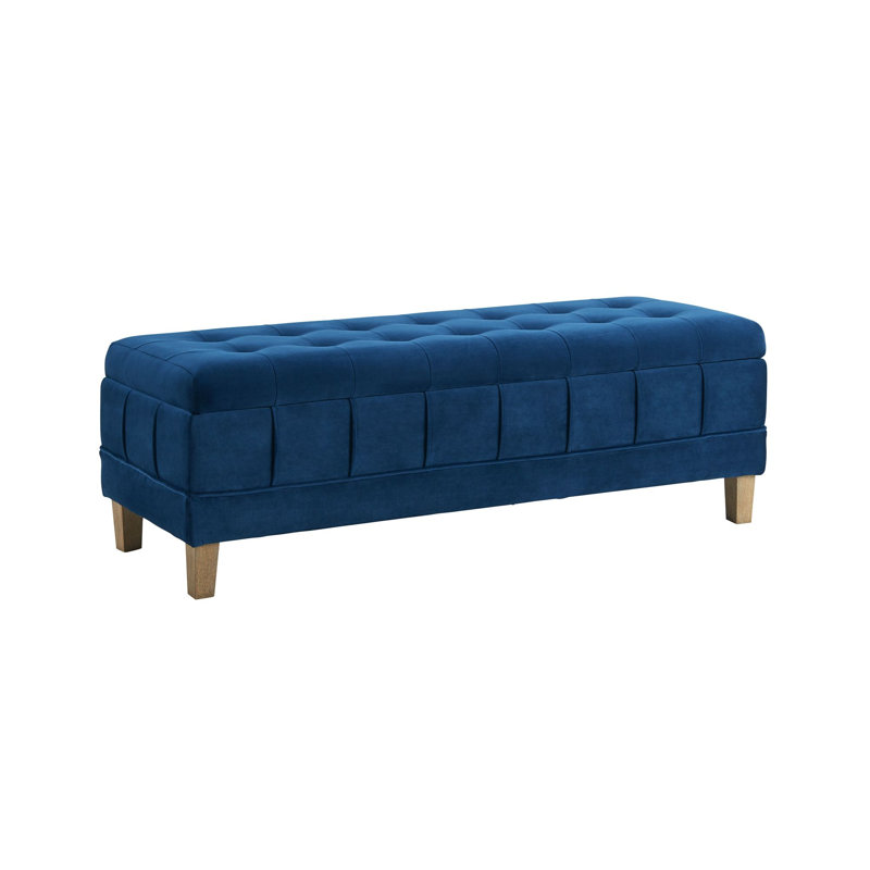 Repose-pieds de rangement rectangulaire en velours 52 po Gloria, Velours cobalt