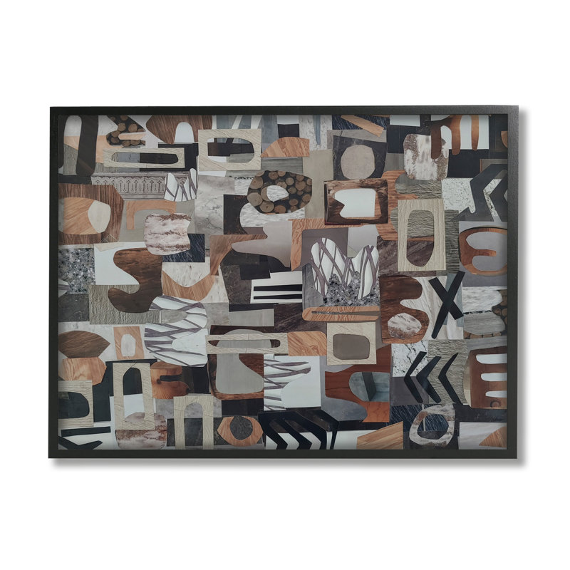 «Contemporary Earth Tones Shapes Collage» par Coco Good - peinture à cadre flottant sur bois, Giclée encadrée noir minuit