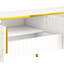 Meuble télé 85 po avec tiroir, blanc et doré, grand espace de rangement 80-89 po, garniture dorée, tiroir-2043870608