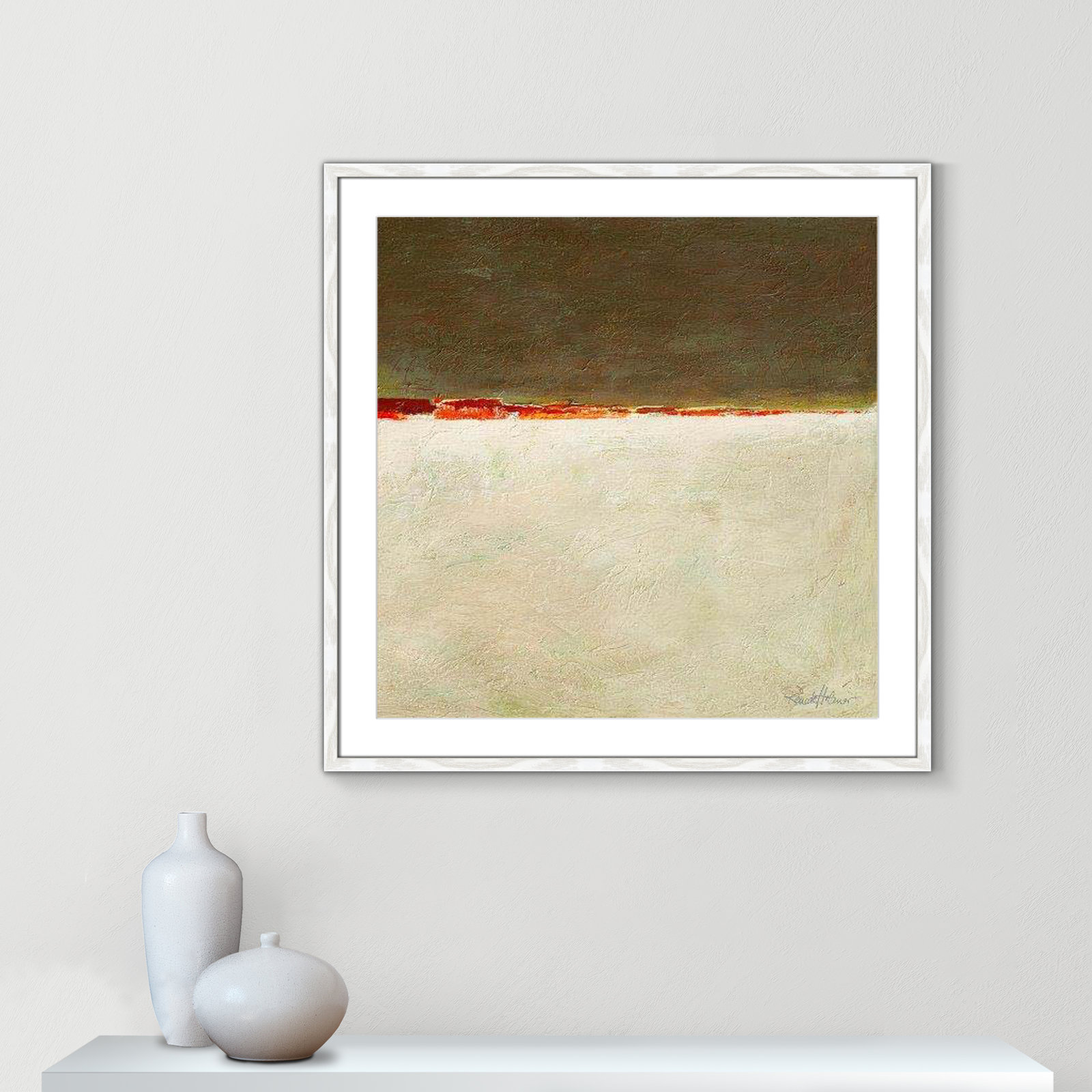 Orange Horizon I by Renate Holzner - Print, 32" H x 32" W x 0.75" D, White Framed
