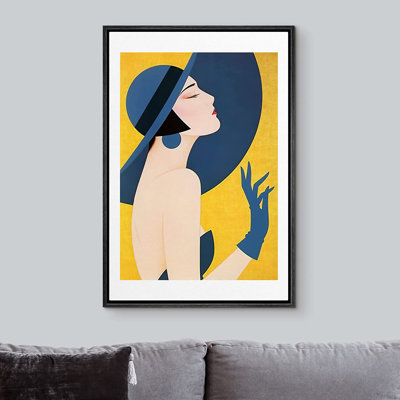 Art mural IDÉE4WALL, reproduction d'art sur toile encadrée rouge, bleu sarcelle et blanc, abstrait, formes géométriques, illustrations, art moderne, chic et coloré pour le salon, la chambre à coucher, le bureau - 24 po x 36 po - noir