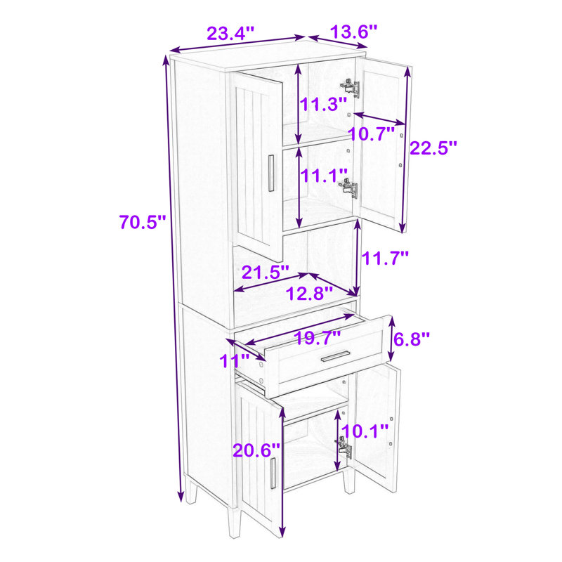 Tall Freestanding Storage Cabinet with Adjustable Shelves, Soft-Close Door, Open Storage and Drawer, White