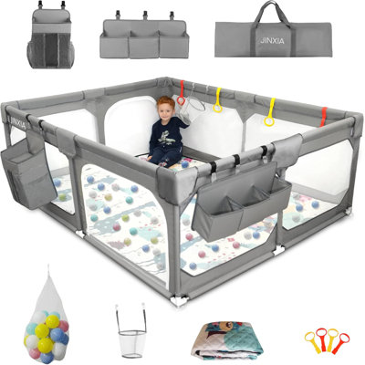 Parc pour bébés et jeunes enfants 127 x 127 cm, tissu doux et hypoallergénique

Barrière de sécurité robuste, parc en maille respirant pour une utilisation intérieure et extérieure, gris pâle