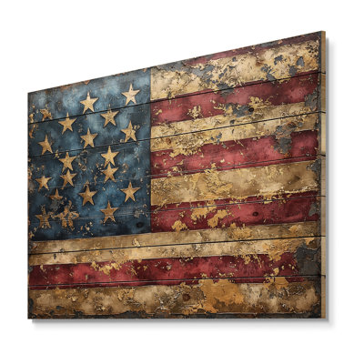 Drapeau I «The Gilded Of Of USA» - décoration murale en bois États-Unis - sur bois de pin naturel