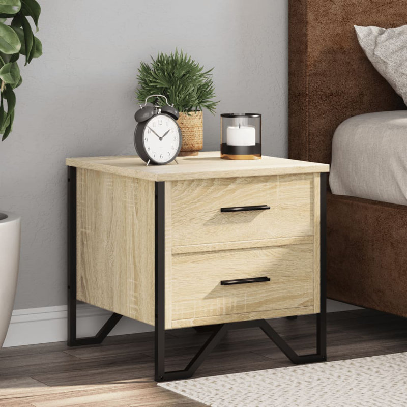 Aimilios 40cm W Metal Bedside Table, Sonoma Oak