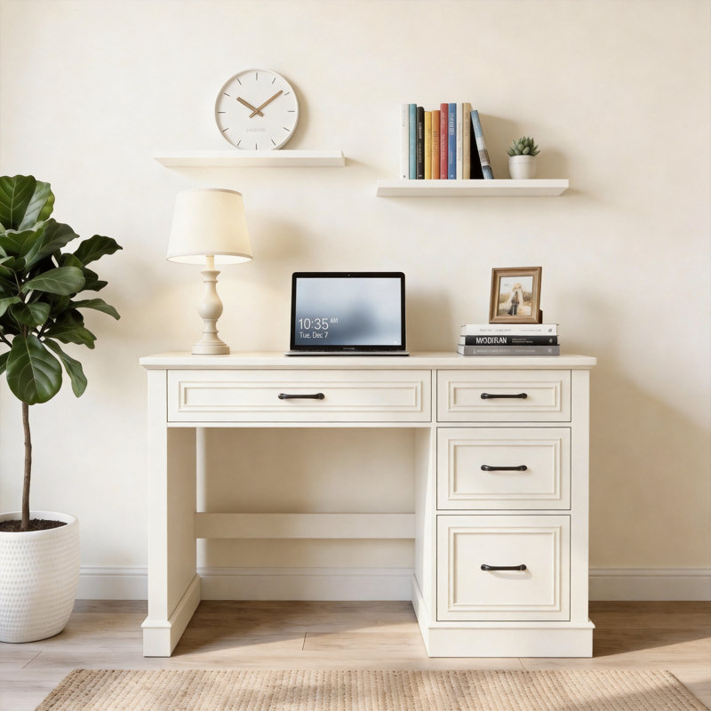 Farmhouse 47" Executive Desk With File Drawer, White