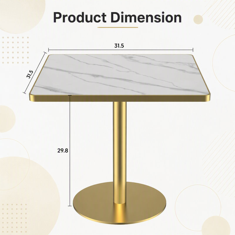 Table de salle à manger carrée moderne 31,5 po Tulip, 32.68" H x 31.5" W x 31.5" D, White/Silver/Gold, Métal métal