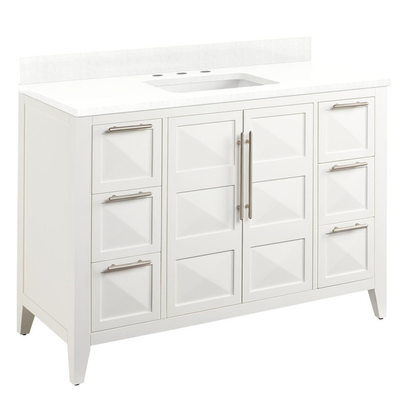 48" Holmesdale Vanity With Rectangular Undermount Sink, Bright White, Feathered White Quartz, 8" Widespread