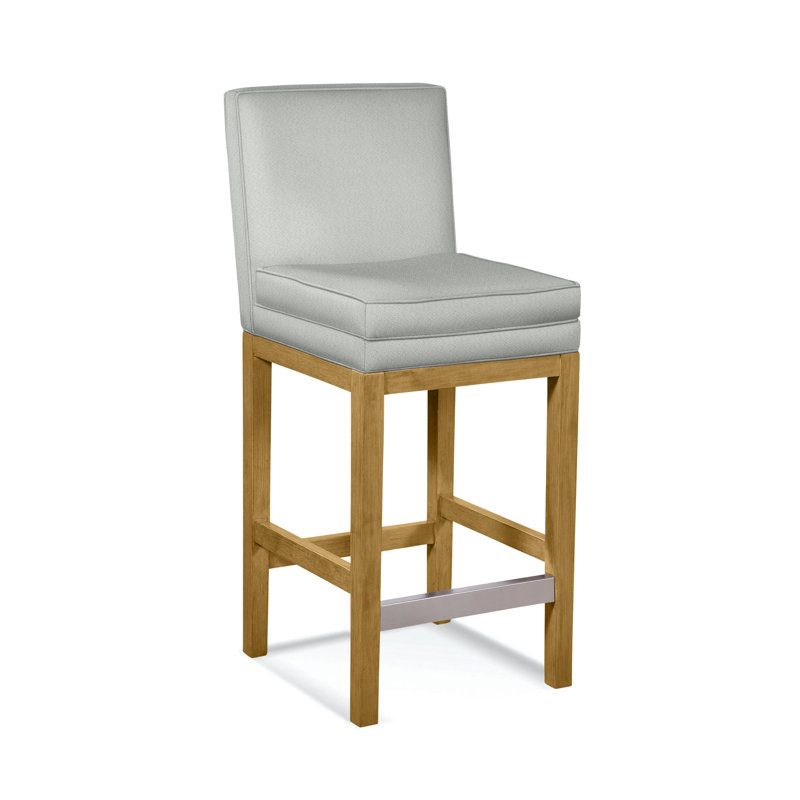 Upholstered Stool, Honey Finish, Gray Sugar Performance; 0863-84