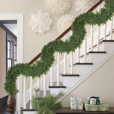 6ft Thick Christmas Garlands With 168 Cedar Branches, Real Touch Green Cedar Garland For Christmas Decorations, Artificial Greenery Garland For Indoor Outdoor Holiday Decor