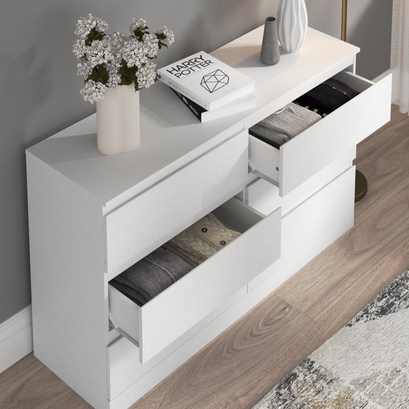 Commode 6 tiroirs Aadaya, Blanc mat
