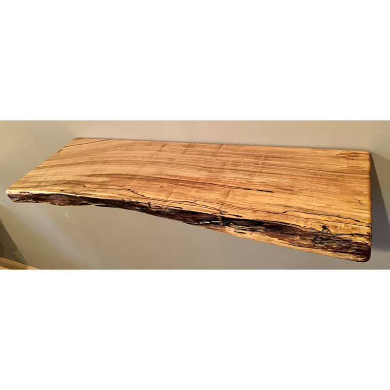 Maple Solid Wood Floating Shelf with Live Edge, 2" H x 12" W x 12" D