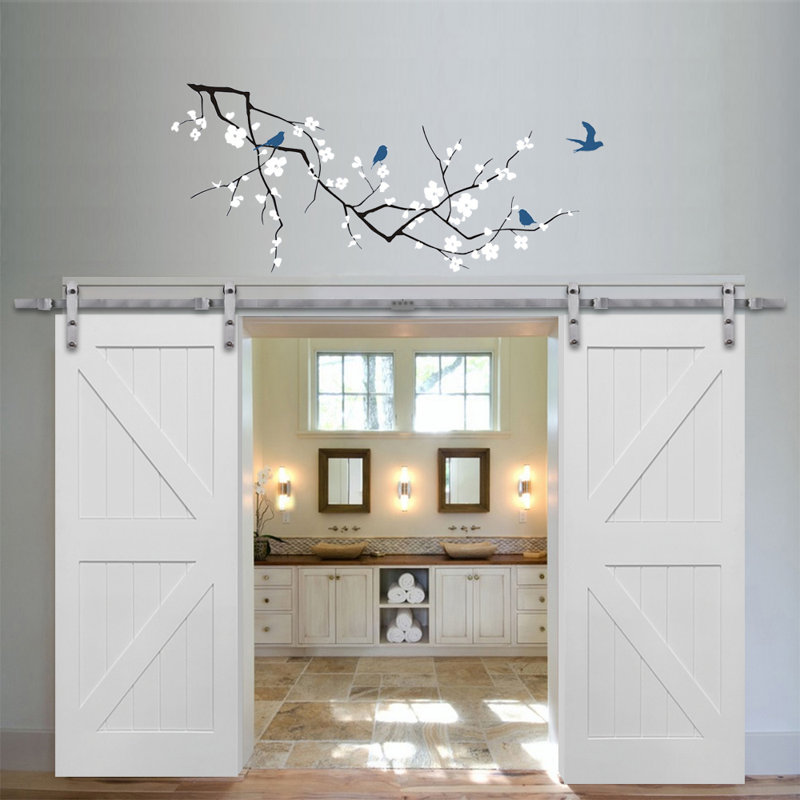 Primed Double Barn Door with Stainless Steel Hardware, 72x84 inches
