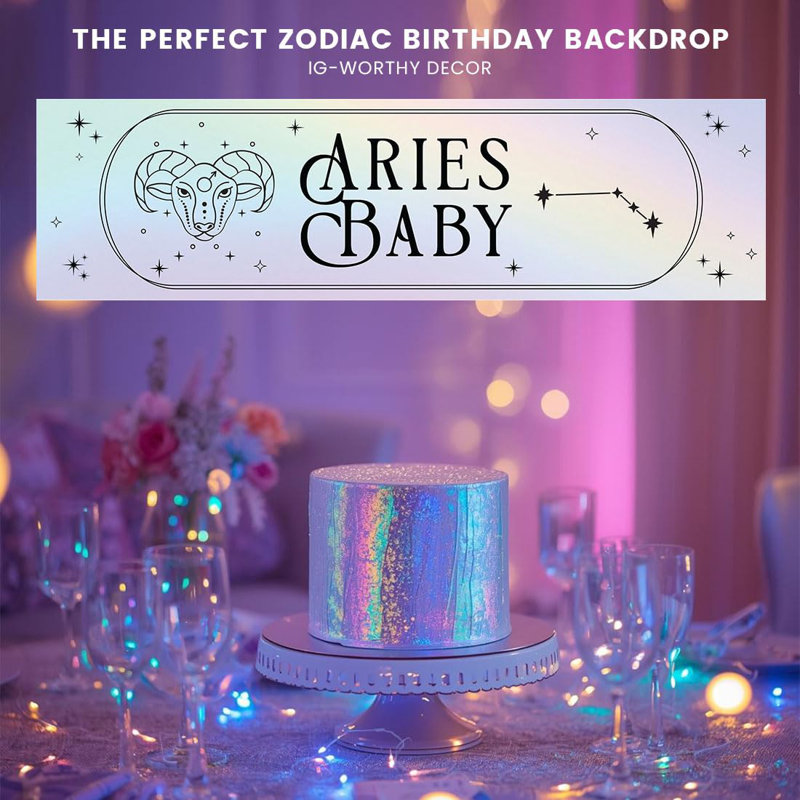 Koyal Wholesale 13X48 Inch Aries Baby Birthday Banner, Zodiac Party Decor