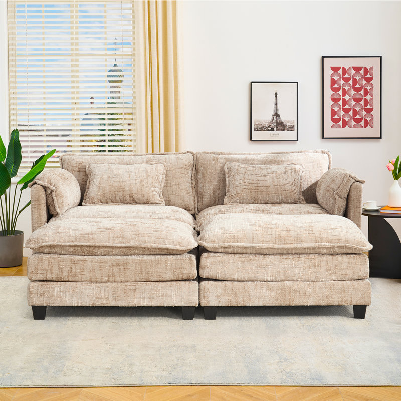 Canapé modulaire en chenille RAF LAF de 76,77 po Kawamoto, 2 repose-pieds, Chameau