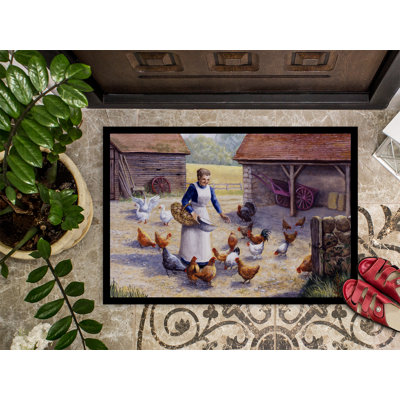 Tapis de porte d’extérieur antidérapant à poules