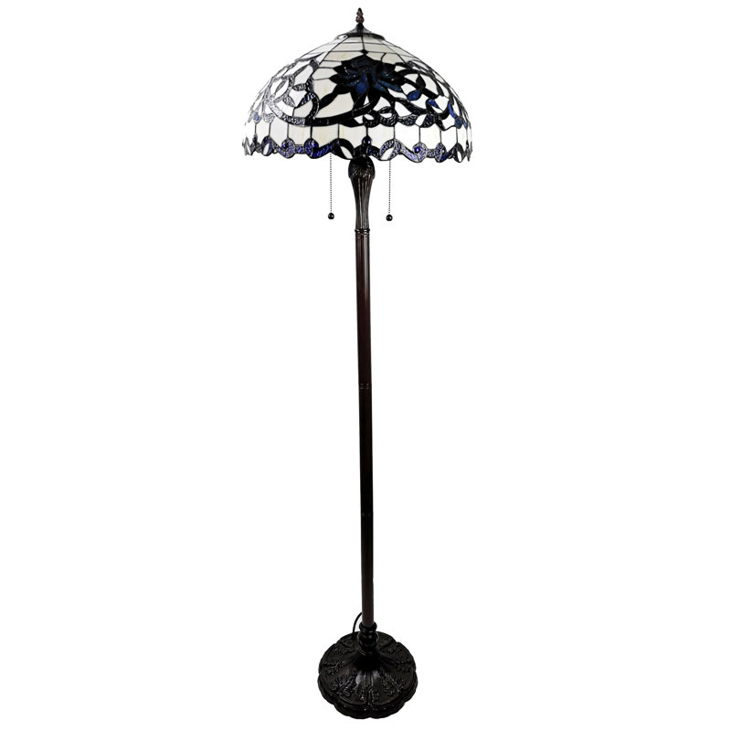 Lampe de plancher bleu/blanc à motif floral 61 po Halpin