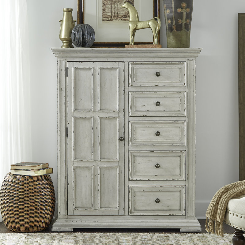 Temple Cloud 5 Drawer Door Chest w/ Adjustable Shelves, White