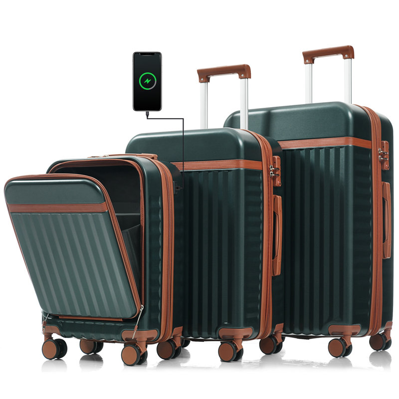 Ensemble de 3 valises, 12" H x 29.3" W x 18 " D, Dark Green