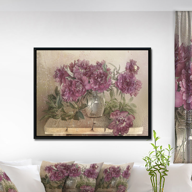 Bouquet de pivoines roses - impression, H 12 po x l 20 po x P 1 po, Toile avec cadre flottant