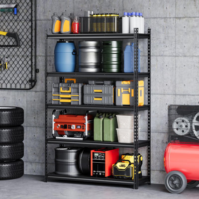 Étagère en acier robuste à 5 niveaux, 91,4 cm L x 61 cm P x 182,9 cm H, capacité de 1134 kg – Étagère de rangement métallique réglable pour garage, sous-sol, garde-manger, atelier – Noir, réglage de la position des trous sur cinq niveaux