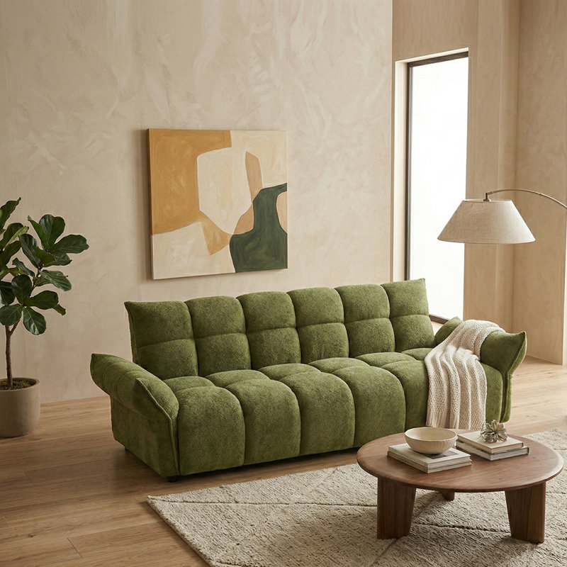 3 Seater Boucle Sofa Bed, Green