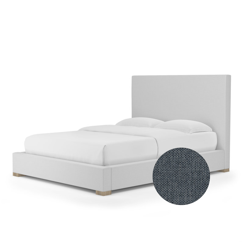 Sloan Upholstered Bed, Twin, Pebble Weave Linen Bluebell, Ebony