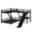 Lit superposé en L avec lit mezzanine, lit superposé triple en métal avec glissade et ports USB-1935521029